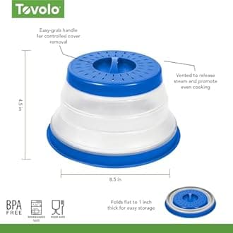 Tovolo Vented Collapsible Microwave Cover Set of 3 (Stratus Blue) - Splatter Guard & Colander Kitchen Gadget for Food & Meal Prep/Dishwasher-Safe, BPA-Free Silicone & Plastic