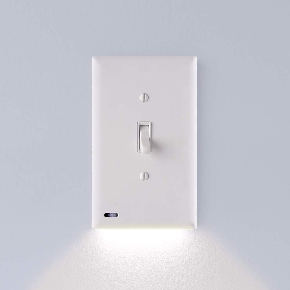 3 Pack - SnapPower SwitchLight - LED Night Light - for Single-Pole Light Switches - Switch Plate with LED Night Lights - Adjust Brightness - Auto On/Off Sensor - (Toggle, White)