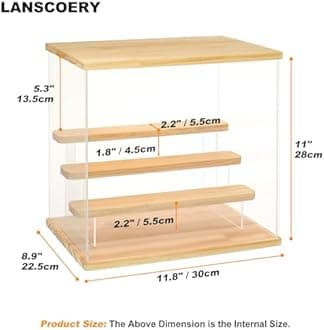 LANSCOERY RGB Lighted Acrylic Display Case – 4 Tier Wooden Showcase with Color Changing LED, Dustproof Organizer Box for Funko Pop, Mini Figures, Collectibles, 11.8x8.9x11inch