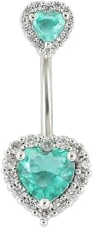 Excepro Belly Button Ring Belly Piercing Heart CZ Lake Green Stainless Steel