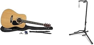 YAMAHAGigMaker Deluxe Acoustic Guitar Package with FD01S Guitar, Gig Bag, Tuner, Strap and Picks + On-Stage XCG4 Black Tripod Guitar Stand