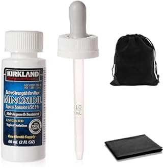 Minoxidil for Men 5% Topical Solution Extra Strength Hair Regrowth Treatment, Dropper Applicator Included (1 month supply), 1 x 2 Fl Oz Clear, Includes MicroFiber Cleaning Cloth and Traveling Pouch