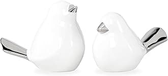 Torre & Tagus 902428A Finch Silver Tipped Decor Figures (Set of 2), White/Silver