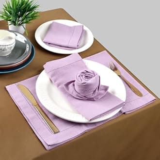 FINGERCRAFT Hemstitched Cotton Table Napkins – Set of 12, 20x20 Inch, 100% Cotton Cloth Napkins with Faggoting Stitching – Durable & Elegant for Parties, Hotels, Everyday Use (Lavender Slub)