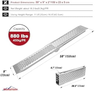 Ruedamann 5FT 2Pcs Aluminum Shed Ramp, 9" W Folding Powersports Loading Ramp, 880Lba/PR Capacity, Riding Lawn Mower, Ebike, ATV, UTV, Dirt Bike, Motorcycle Ramp for Pickup Truck Trailers Bed Shed