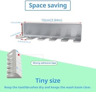 Wall Mounted Toothbrush Holder, Stainless Steel Toothbrush Holder with Self-Adhesive No Drilling Toothbrush Organizer, Bathroom Mounted Holder for Toothbrush Head, Washroom Razor Holder