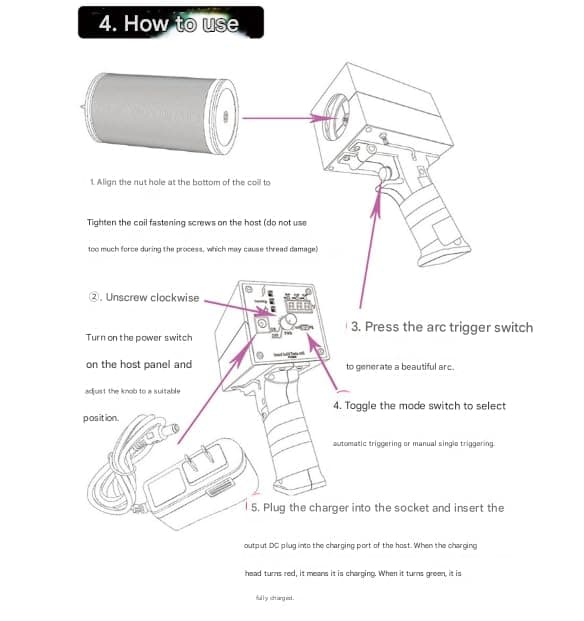 Handheld Tesla Coil, Portable Trigger Mode for Artificial Lightning DIY (Portable Mode of Charger)