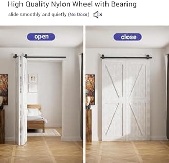 CCJH 40" Bi-Folding Sliding Barn Door Hardware Kit for 2 Doors,Slide Smoothly Quietly,Black Track Top Mount Roller,No Door