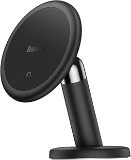 Baseus C01 Magnetic Car Phone Holder for Dashboard, 360° Rotation Cell Phone Mount With Ultra Strong Neodymium Magnets & Cable Clips On Back Compatible with iPhone, Samsung, Oppo & More