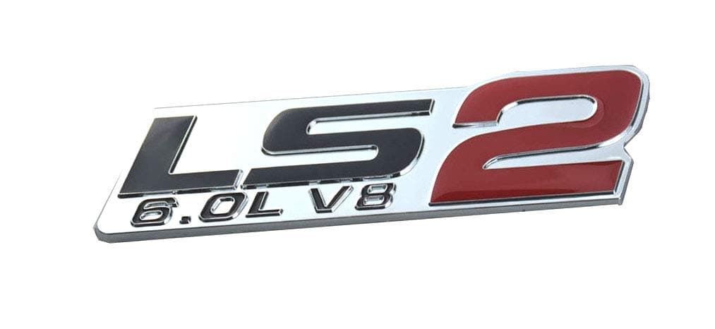 1x LS2 6.0L V8 Engine Emblems Badge,Replacement for Gm Chevy Chevrolet Silverado (Chrome Red)
