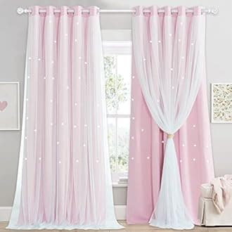 NICETOWN Star Blackout Curtains with Nets - Decorative Star Panels for Room Darkening, Kids' Room/Bedroom, 2 Panels, W66xL90 Inch (168×229 cm), Pink