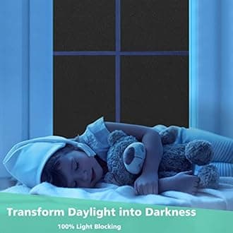 Volcanics Blackout Window Film with Installation Tools, Privacy Frosted Sun Blocking Black Window Cover Room Darkening Window Tint for Home Static Cling 100% Light Blocking 17.5 x 78.7 Inches