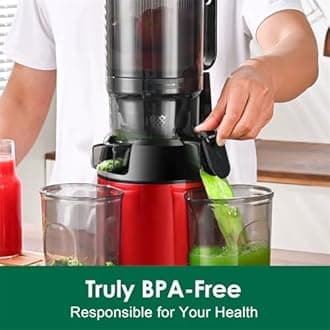 Cold Press Juicer, Fretta Slow Masticating Machines with 135mm&1.8L Chute, Fit Whole Fruits & Vegetables, Easy Clean,Self Feeding Juicer with High Juice Yield, BPA Free Tritan 250W (Red)