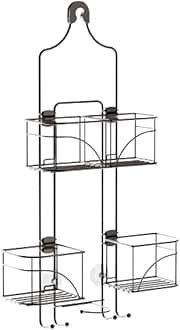 Zenna Home Hanging Shower Caddy for Handheld Shower Heads, Over the Shower Head Caddy with 2-Way Adjustable Baskets and Storage Hooks, Steel Bathroom Hanging Organizer, Bronze