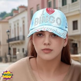 Popfizzy Bedazzled Hat for Women, Rhinestone Denim Hat, Fun Adult Bling Hats, Birthday Gifts for Women, Adjustable, One Size