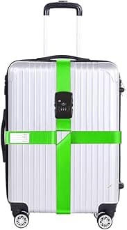 Luggage Straps for Suitcases TSA Approved Heavy Duty Adjustable Travel Belt Cross Suitcase Belts Luggage Tags with Name ID Card Travel Accessories Fit for 20-32 Inch Suitcase (Green)