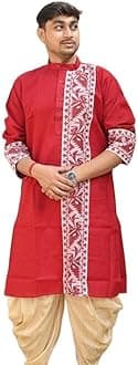 Men's Pure Cotton Jamdani Kurta, Full Sleeves, for Weddings, Parties, Poojas, Festivals