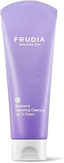FRUDIA Blueberry Hydrating Gel-to-Foam Facial Cleanser (4.9 oz) – Gentle Daily Korean Facial Wash w/Blueberry Extract & Dust Zero Complex | Hydrating Korean Face Cleansing Foam for Dry Skin