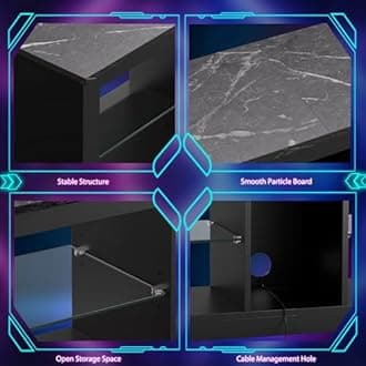 Bestier 55 inch LED TV Stand with Power Outlet, LED TV Stand for Xbox, Gaming Entertainment Center with Storage for 55/60/65inch TV,Modern TV Cabinet for Living Room Black Marble