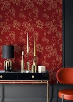 Rylan 45 * 600 Peel and Stick Wallpaper Gold and White Contact Paper Floral Wallpaper Self Adhesive Removable Wallpaper for Bedroom Covering Vinyl Rolls(Red & Gold)