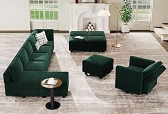 Belffin Modular Sectional Sofa with Ottoman Velvet L Shaped Corner Sofa Set Convertible Sectional Sofa with Chaise Velvet Green…