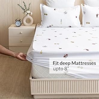 HOMEMONDE Cotton Fitted Bed Sheet for Double Size Bed, All Around Elastic Bedsheet (78 x 60 Inch) with 2 Pillow Cover | Breathable, Luxury Bedsheet | Perfect for Home Decor & Gifting