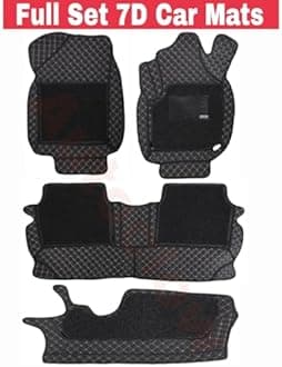 AutoClow Premium 7D Car Mat Full Set For Meridian 7-SEAT (Model : 2022-2025) || Luxury Leather Dual-Stitch Full Set 7D Car Floor Mat || 100% Waterproof || Color : Black-Golden (Design-1)