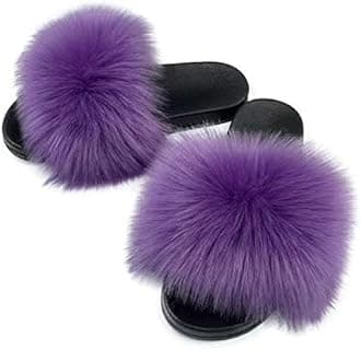 AuapTavw Women's Faux Fur Slides Slippers Fluffy Fuzzy Sandals Open Toe Furry Slide Flip Flop Indoor Outdoor