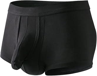 Men's Dual Pouch Underwear Short&Long Leg Bulge Boxer Briefs Separated Pouch Modal Trunks (US, Alpha, Large)
