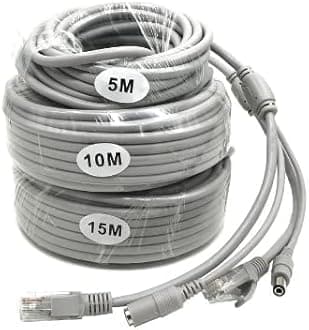 15M/50FT Ethernet CCTV Cable, Cat 5 RJ45 + 2.1x5.5mm DC Power Cord, for CCTV Security Camera Surveillance System IP Camera NVR System Grey - (1Pcs)
