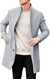 Men's Winter Jackets Wool Coat UK Sale Long Trench Coats Wool & Cashmere Warm Winter Mod Buttons Coat Mid Length Overcoats Jacket Slim Fit Casual Stand Collar Coat Outdoor Business Duffle Coat