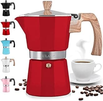 Zulay Kitchen Stovetop Espresso Maker - Moka Pot 3 Espresso Cups - Percolator Coffee Maker for Classic Cuban & Italian Style Espresso - Portable Coffee Maker for Camping & Travel - (Red)