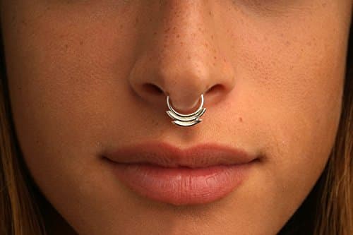 SEPTUM RING / Nose Ring / with double lines sharp edges - Sterling Silver 18g, 7mm to 10mm inside dimension