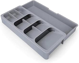 Kitchen Storage Tray for Cutlery Spoon Knife and Fork Partition Storage |40 x 30 x 5.5 cm | Plastic | Grey