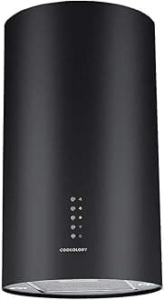 Cookology CYL351BK Cyclinder Island Cooker Hood in Black - 35cm Width - Modern Extendable Extractor Fan - LED Lights - Energy Rating A - 3 Speed Settings - Adjustable Height