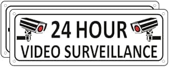 Security Camera Sign,(2 Pack) Video Surveillance Signs Outdoor, 10" x 3.5" Metal Camera in Use Sign for Home, Aluminum Warning Security Signs for House