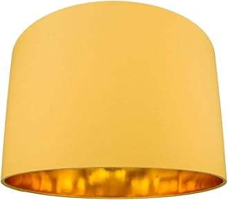 Modern and Chic Ochre Mustard Cotton Fabric 16" Floor, Table or Pendant Circular Drum Lampshade with Shiny Gold Paper Inside | Beautiful Statement Piece by Happy Homewares