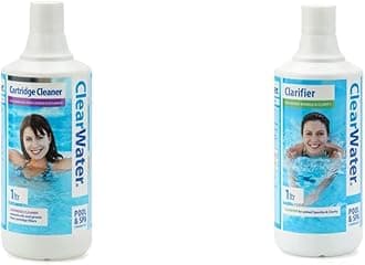 Clearwater CH0031 Filter Cartridge Cleaner Solution & CH0009 Water Clarifier for Hot tub Spa and Swimming Water Treatment for Pristine Crystal Clear Water, 1 Litre