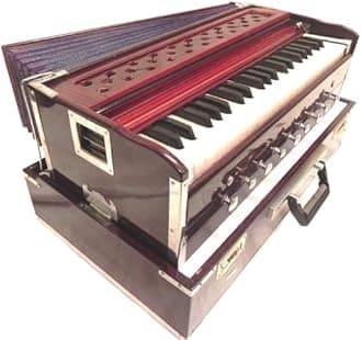 Portable Folding Harmonium, 9 Stops, Rosewood Color, 3 1/2 Octave, Coupler, Bag, Tuned To A440