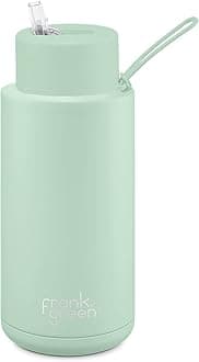 Ceramic Reusable Bottle with Straw Lid, 1 L (34oz) Capacity, Mint Gelato