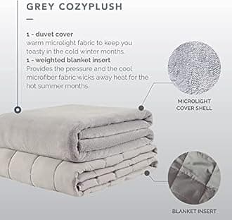 Degrees of Comfort Washable Weighted Blanket with Removable Cover Twin Size, 1 x Cozyheat Minky Plush Cover Included, Micro Glass Beads Technology, 48x72 12 lbs Grey