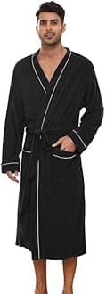 Mens Bathrobes 100% Cotton Terry Cloth Robe, Soft Lightweight Long Spa Bathrobe for Men
