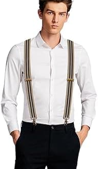 Mens Braces for Trousers with Strong 4 Hook-Clips, Vintage Suspenders Braces for Men & Women Heavy Duty Elastic Adjustable X Shape