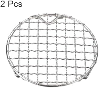 HARFINGTON 2pcs Round Cooking Rack 5-inch 201 Stainless Steel Cross Wire Barbecue Grill Net with 20mm Legs for Cooking Baking Steaming BBQ
