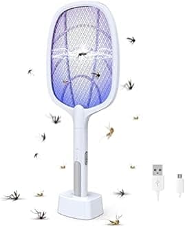 SMIRLY Mosquito Racket Bat with UV Light Lamp Five Nights Mosquito Killer Racket 1200mAh Lithium-ion Rechargeable Battery Handheld Electric Fly Swatter Bamboo Meat Cheese Tray (Mosquito Racket),Multi