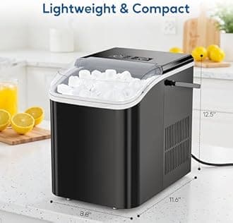 HealSmart Countertop Ice Maker Machine, Fast Making 9 Ice Cubes in 6 Minutes, Self-Cleaning with Scoop, Basket & Handle, 26.5lbs/24Hrs, 2 Sizes Bullet Ice, Portable for Kitchen, Office, Party, Black