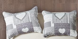 Brilliant Sunshine Grey Heart Love Patchwork Pillowshams Set, Quilted Standard Pillowcases, 20x26 with 2" Flange, Scalloped Edge Pillow Covers, Pack of 2, Grey