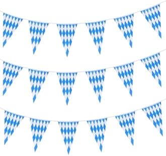 CHRORINE 99 Feet Oktoberfest Pennant Banner Bavarian Bunting Flags, Oktoberfest Decorations Party Supplies, German Party, October Festival Decorations (Blue and White)