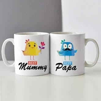 exciting Lives - Mummy Papa Ceramic Coffee Mugs - Gift for Valentines, Valentine's Day, Anniversary, Birthday - Gift for Father, Mother, Dad, Papa, Parents, Festive Gifts - Set of 2 (330 ml)