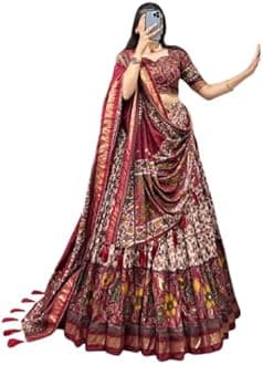 SarathybizWoman's perfectly Navratri Collection Tussar Silk Lehenga Choli Patola Print with Foil Work